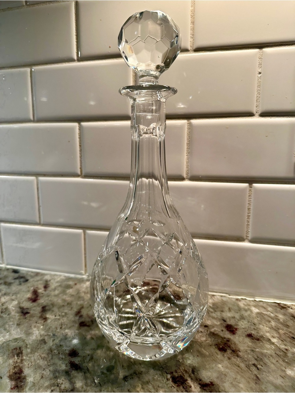 Mid-Century Royal Doulton Crystal Cut Glass Decanter with Faceted Stopper
